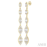 1 1/2 ctw Marquise Shape Fusion Baguette and Round Cut Diamond Fashion Long Earring in 14K Yellow Gold